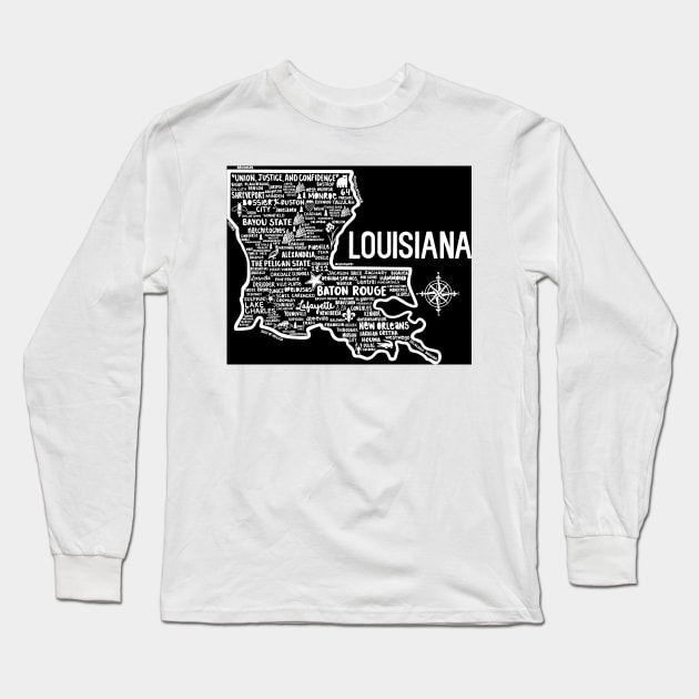 Louisiana Map Long Sleeve T-Shirt by fiberandgloss